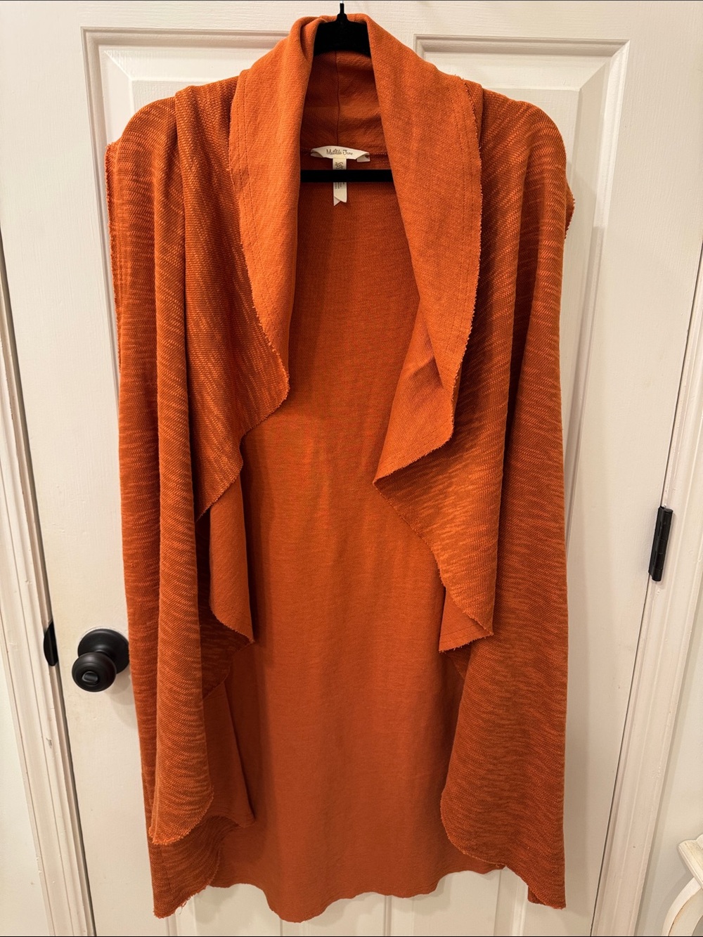 Melissa Paige Draped Open-Front Orange Cardigan